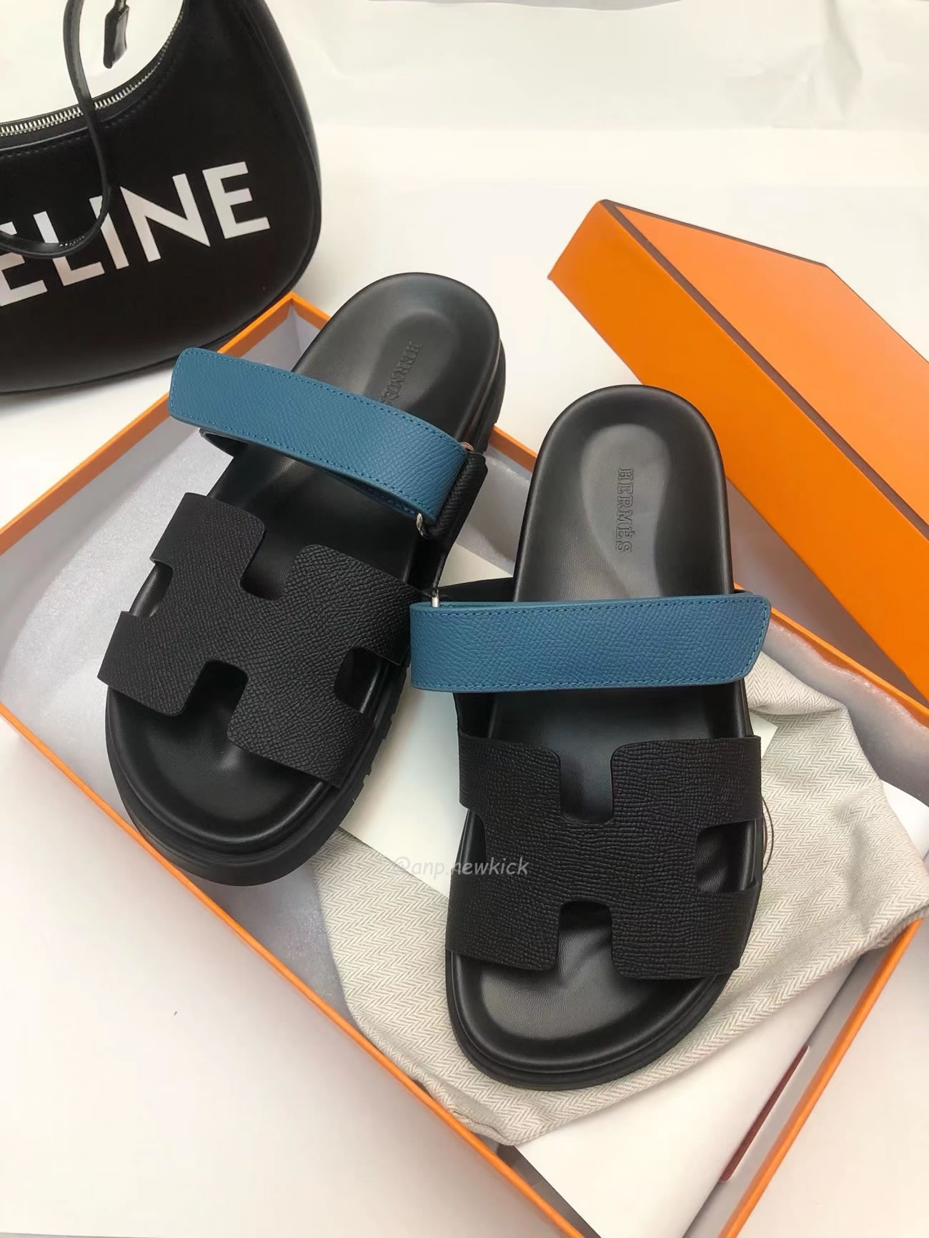 Hermes Chypre Sandal Noir Bleu Celeste (6) - newkick.vip